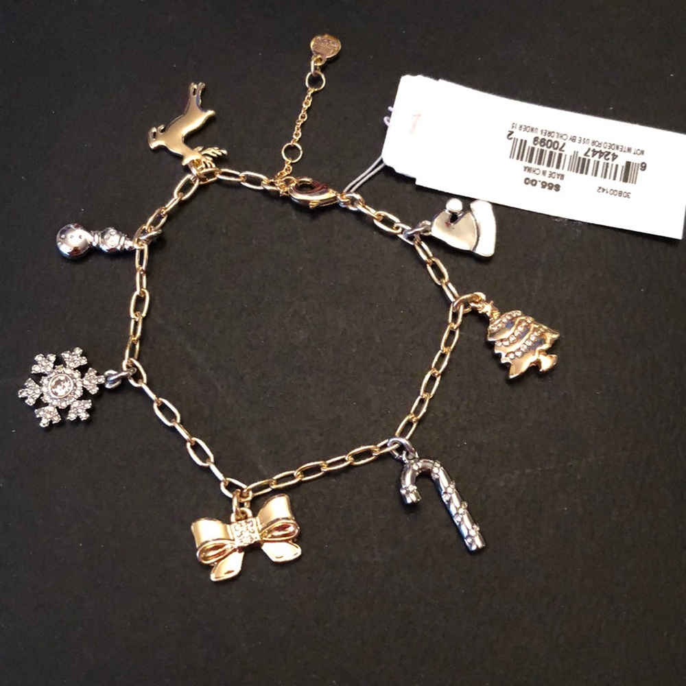 Alex + Ani Shiny Gold Tone Holiday Cheer Multi Charm Bracelet 7 Charms NWT
